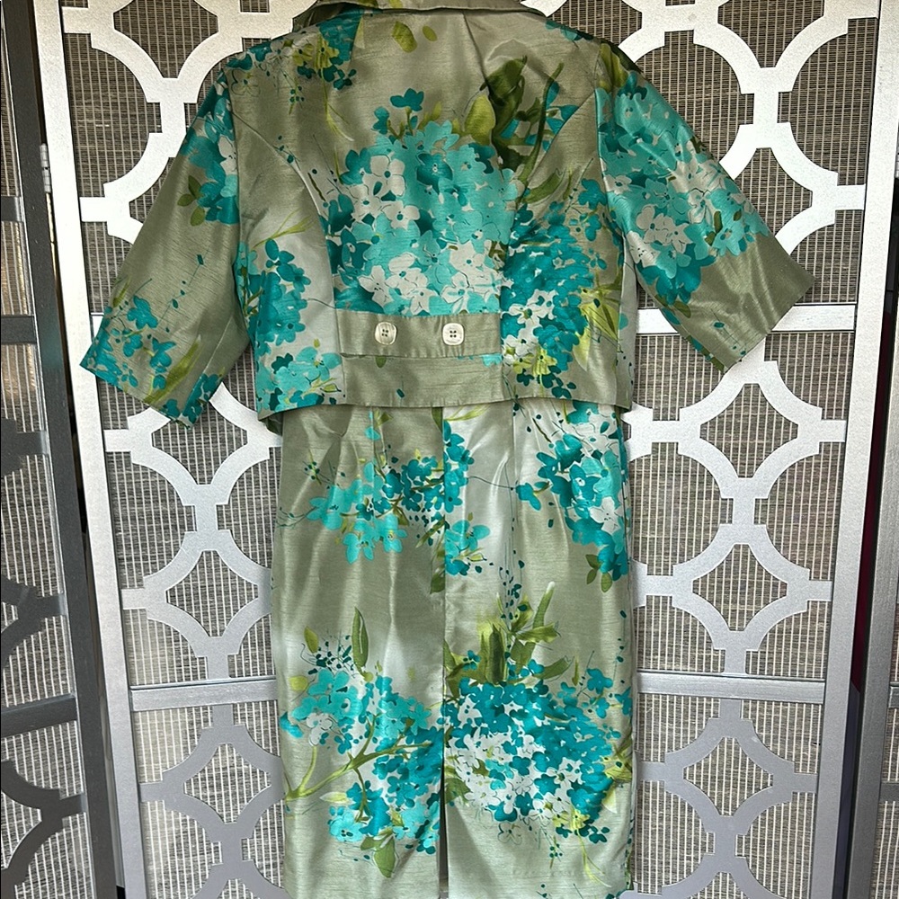 Floral Green and Blue Dress with Jacket - Picture 10 of 11